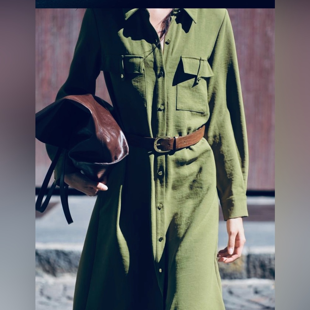 Elegant Green Shirt Dress - Picture 5 of 11